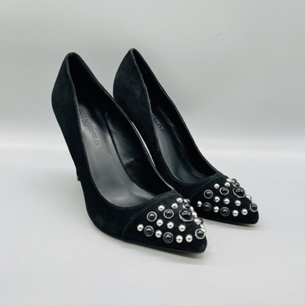 Karl Lagerfeld Shoes Womens 8.5 Black Suede Studded Stiletto Pumps Pointed Toe